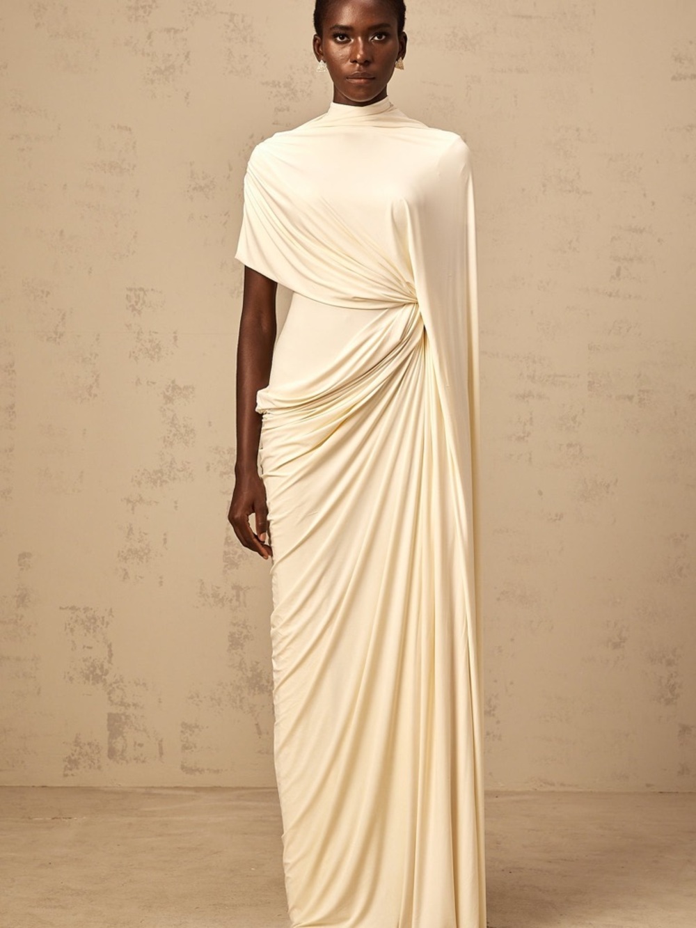 Fenella Draped High-Neck Maxi Dress in Cream